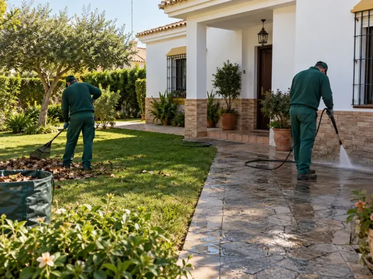 Limpieza de chalets en Dos Hermanas — exterior de un chalet con jardín limpio y ordenado